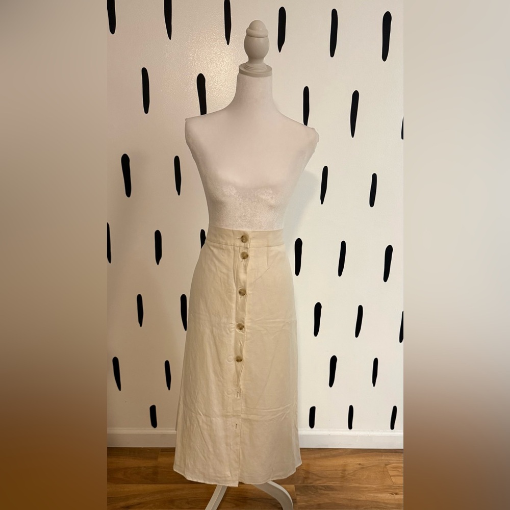 LOFT Off-White Button-Front Midi Skirt